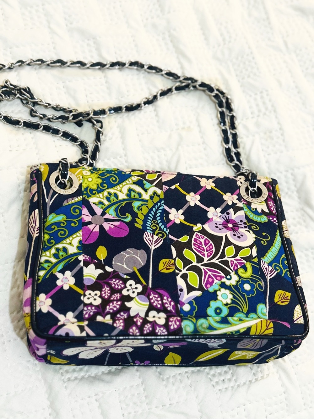 Quilted Floral Crossbody Bag in Navy Multi